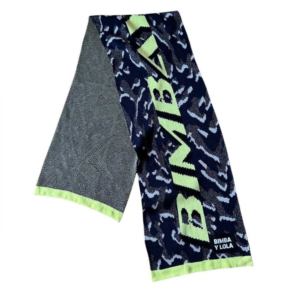 Bimba Y Lola Large Knit Scarf Green Blue Logo